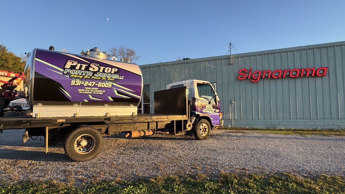 Pit Stop Portable Services truck wrap built by Cook Neon Signs